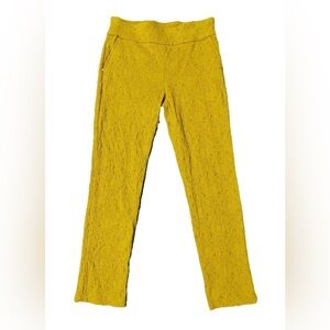 Attyre Y2k Gold Crochet Lace Textured Pull On Stretch Pants Size 4P Boho Chic